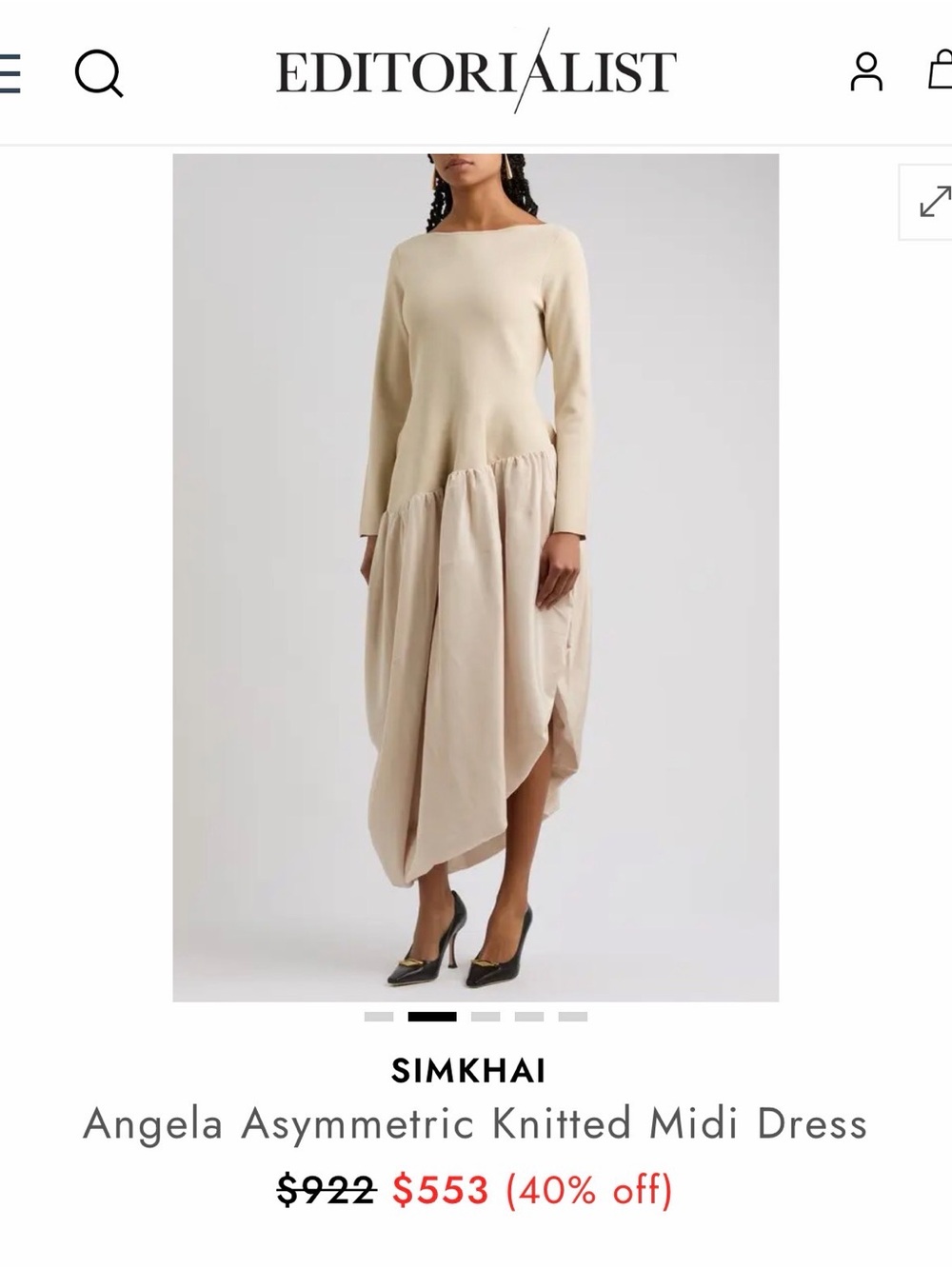 Simkhai Cream Asymmetrical Knit Midi Dress